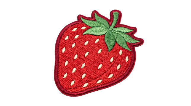 Embroidered Strawberry Patch Red Fruit Fabric Applique Design PNG Isolated on a transparent background