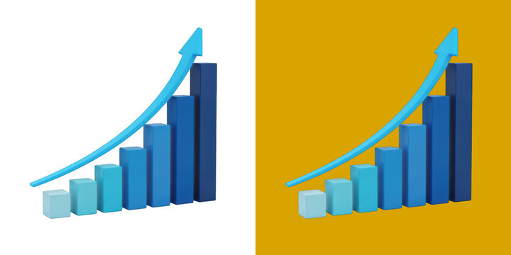 Business bar chart with rising blue arrow showing growth and financial success transparent png