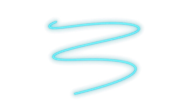 Glowing cyan neon line streak on transparent background. Abstract wavy electric light trail design element