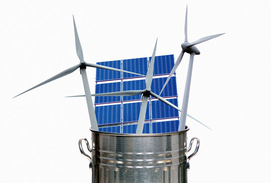 Renewable energy in dustbin, illustration
