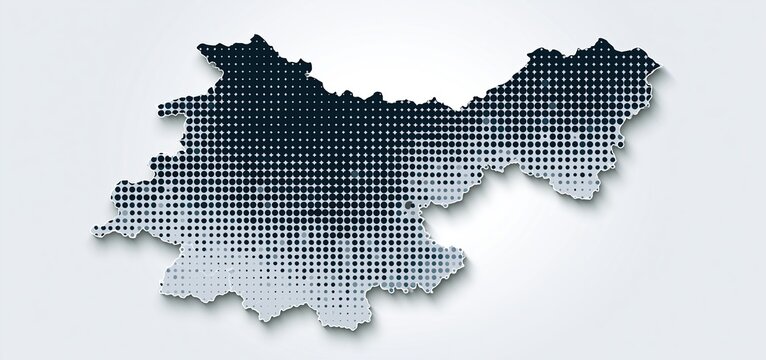 Abstract halftone map of North Rhine-Westphalia with modern dot patterns on a clean white background.