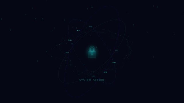 Digital Security Lock Animation Concept with Orbiting Rings