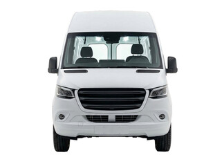 Modern white cargo van featuring a sleek aerodynamic front grille and bright headlights presented for professional commercial transportation on transparent background © Himel