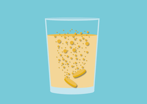 Vitamin C tablets in water, illustration