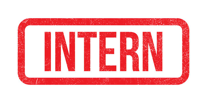 Red intern rubber stamp icon, weathered grunge intern office seal, vintage style internship label for career and employment documents