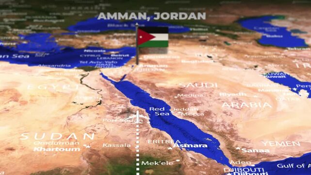 Flight From Nairobi KENYA to Amman JORDAN with flag pins