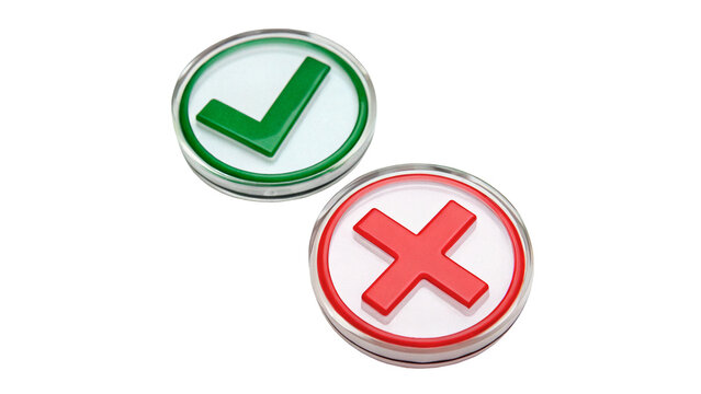 Green checkmark and red cross icons circle button correct wrong choices graphic elements