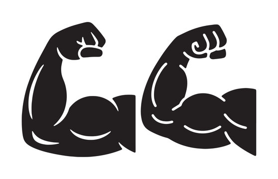 Powerful flexed arm bicep silhouettes symbolize physical health and bodybuilder fitness progress.