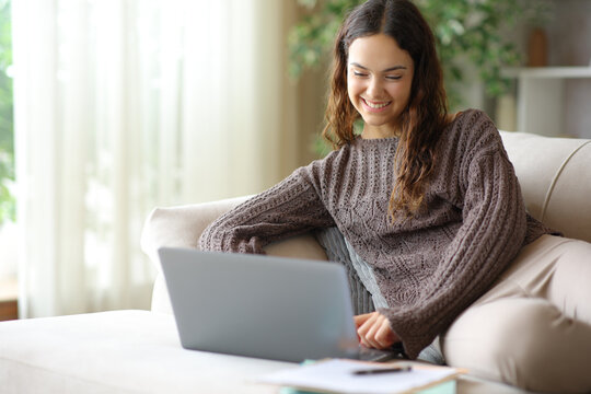 Happy young telecommuter working online using computer