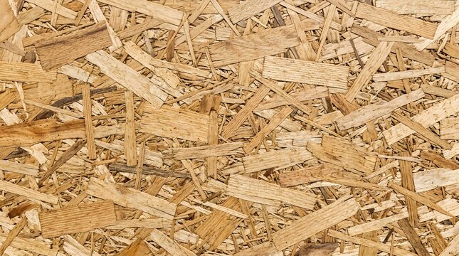 Textured Oriented Strand Board OSB Wooden Panel Background, Macro Top Down View of Compressed Flakeboard and Timber Chips Pattern for Construction and Interior Design