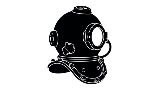 Vintage Diving Helmet Silhouette: A classic deep-sea diving helmet rendered in a striking silhouette, symbolizing exploration and adventure beneath the waves.
