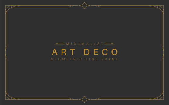 Minimalist geometric line with star burst outline art deco vintage frame design template vector in gold elegant color