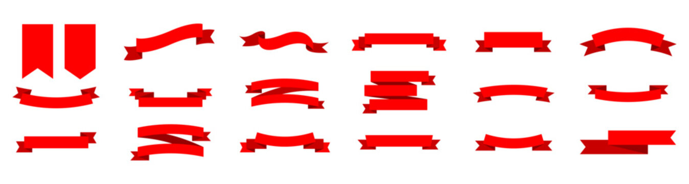 Red Ribbon Banner Vector Set Isolated on White Background for Sale Promotion, Discount Badge, and Special Offer Design Elements