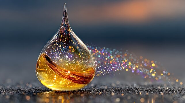 Golden drop with rainbow colors.