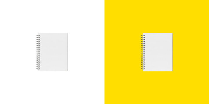 Blank spiral notebook with white and yellow vertical split color background display transparent png