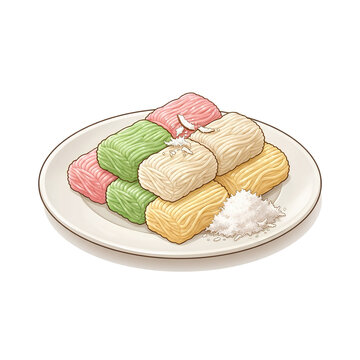 Getuk Lindri Traditional Indonesian Colorful Cassava Snack with Grated Coconut Illustration