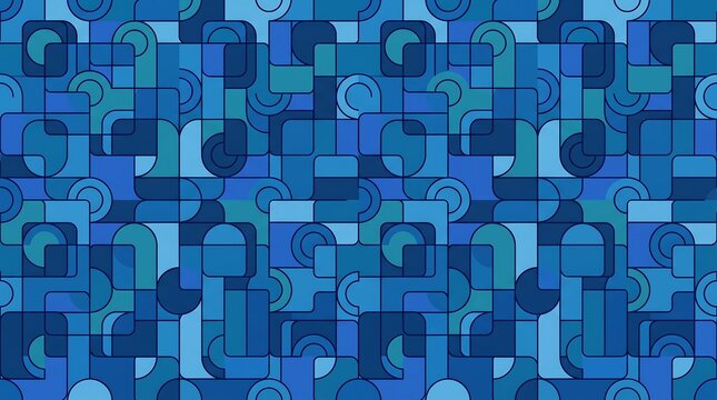 Abstract geometric pattern of interlocking blue shapes and lines a modern vector background design