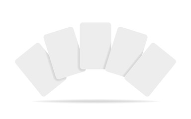 Fototapeta premium Blank mockup of a fan of five playing cards or business cards with soft shadows for design, board game presentations, or creating business cards.