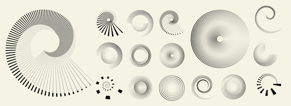 Collection of vector design elements. Set of logos with lines, spirals and circles. Various forms of line and dots design.Vector logo collection. Bundle of circle icons and elements. Set of lines art.