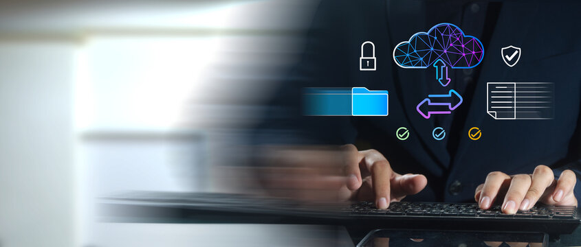 Secure File Transfer Protocol (SFTP) and backup data, document management system, exchange information and data with Internet cloud technology concept