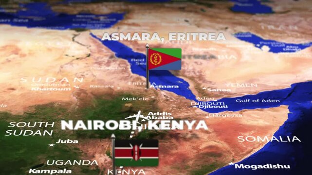 Flight From Nairobi KENYA to Asmara ERITREA with flag pins