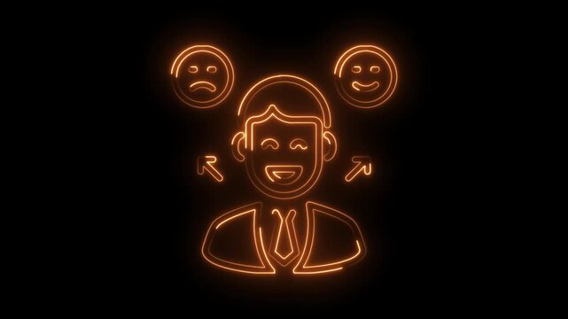 Customer experience concept neon style business person happy and sad feedback loop