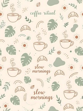Boho Slow Mornings Coffee Ritual Seamless Pattern 3x4