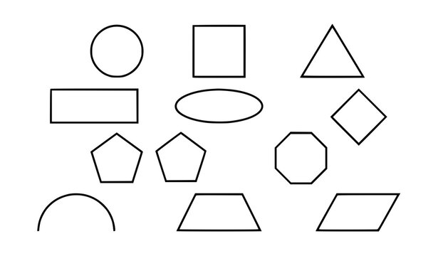 Minimal Geometric Shape Outline Collection with Circle, Square, Triangle, Rectangle, Oval, Diamond, Pentagon, Octagon and Trapezoid