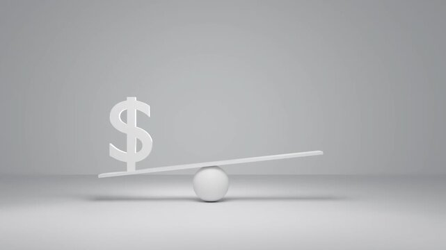 US dollar currency symbol on a balance scale, representing financial value, wealth, investment, inflation and global economic power