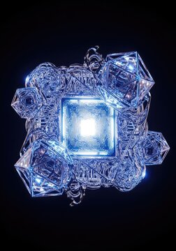 A complex futuristic quantum processor floating in a void, featuring glowing liquid metal circuits and shimmering multidimensional geometry, tech, crystalline, phantom