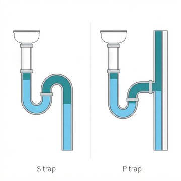 The S trap and P trap cross sections in a plumbing system for residential wastewater management.