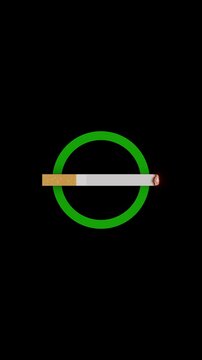Animated smoking permitted and no smoking symbols with cigarette graphics on black background. Suitable for safety, public health, regulation, warning, policy, signage and restricted area concepts.