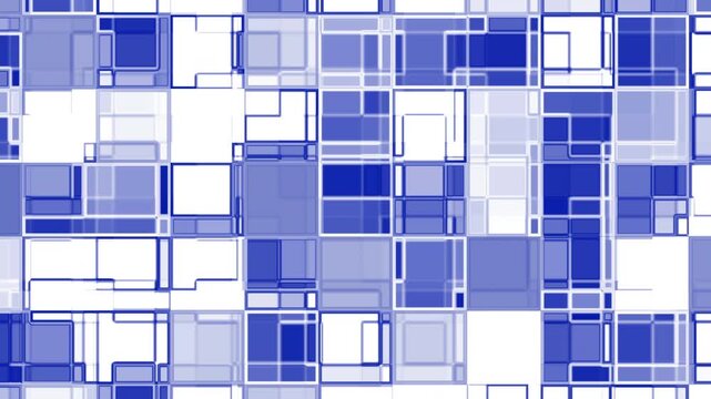 Abstract motion of blue geometric grid pattern. Dynamic square mosaic background ideal for digital overlays and futuristic tech video effects.