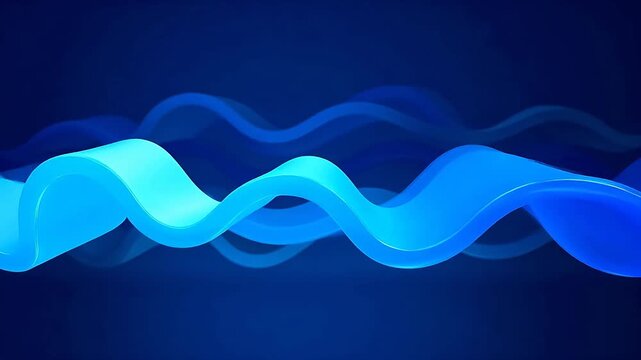 Abstract blue background with flowing undulating ribbon waves