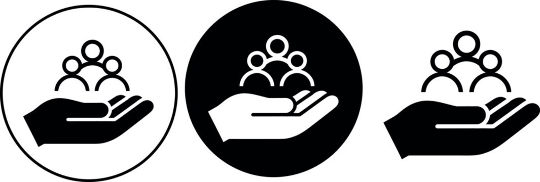 Hand holding open book with family icon set illustration