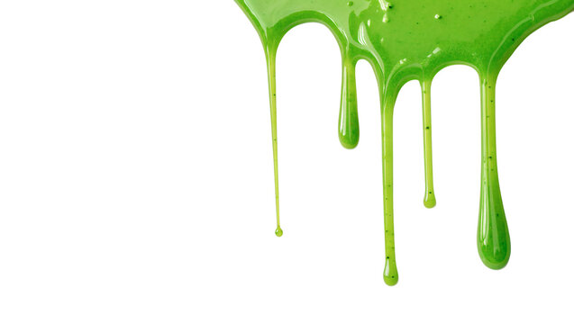 Bright green slime dripping liquid borders isolated on transparent background