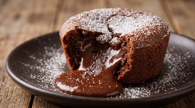 Molten Chocolate Cake Dripping with Chocolate Sauce