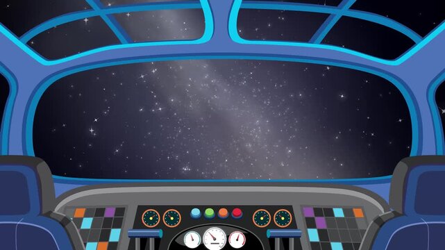 Animated Spaceship Cockpit Flying Forward Through Starry Night Sky