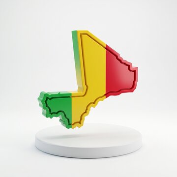 3D Map of Mali with National Flag Colors on White Podium