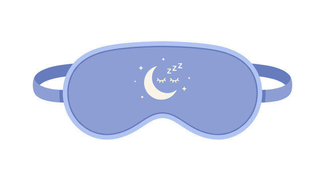 A light purple fabric sleep mask featuring a central crescent moon, closed eyes, and stars icon