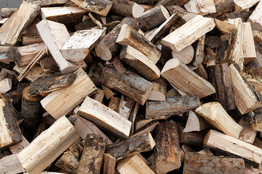 Large Pile of Chopped Firewood Logs Ready for Storage or Winter
