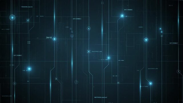 Digital circuit board network with glowing data lines