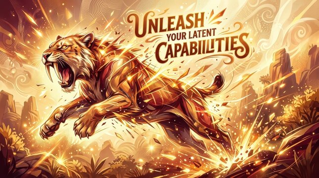 Powerful Saber-Toothed Cat Unleashing Inner Strength and Potential, Symbolizing Power and Determination