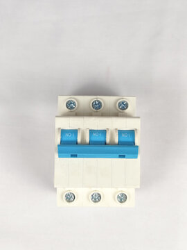 miniature circuit breaker (MCB) with three interconnected switches, designed for industrial and residential electrical safety, circuit protection, and power distribution