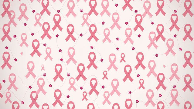 Pink breast cancer ribbons pattern, medical awareness background, health support concept for women, pink ribbon texture for charity