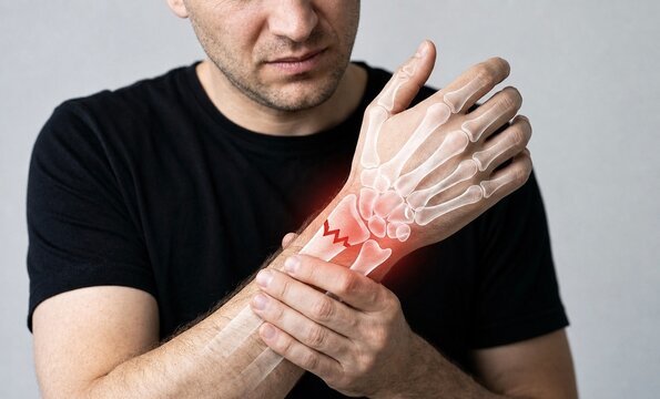 Injured wrist showing distal radius bone colles fracture