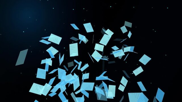 Abstract Blue and White Flying Geometric Particles Creating Dynamic Digital Motion Background