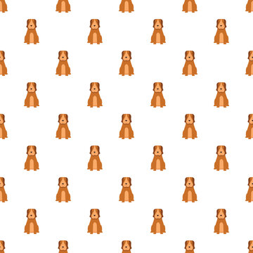 Sitting cartoon dog pattern repeating on white background