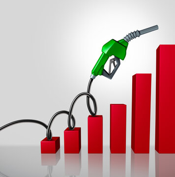 Rising Diesel prices increasing transportation costs and putting pressure on businesses truckers and consumers and fuel increase concept as fueling pump or climbing crude petroleum fossil energy due