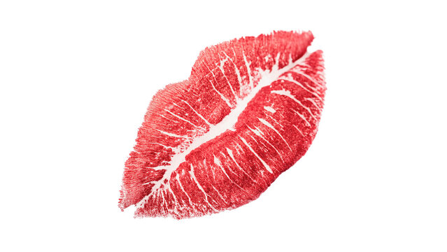 Vibrant red lipstick mark lip print trace smear isolated graphic design cosmetic element